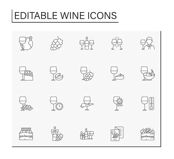 Weinzeilen Symbole Gesetzt Verkostung Und Konsum Von Alkoholischen Getränken Weinkonzept lizenzfreie Stockvektoren