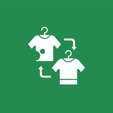 İkinci el kabartma simgesi. Tekrar kullanılabilir giysiler. Başka biri için yenile. Geri dönüştürülmüş materyal konsepti. Düz tabela. İzole edilmiş siluet vektör çizimi