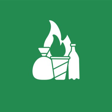 Çöp yakma kabartma simgesi. Atık dumanından kaynaklanan hava kirliliği. Geri dönüştürülmüş materyal konsepti. Düz tabela. İzole edilmiş siluet vektör çizimi