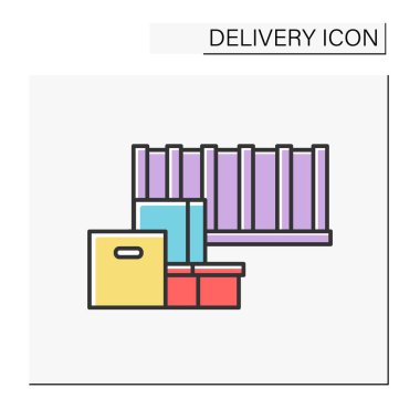 Renk simgesini paketler. Büyük metal kutu nakliyesi. Teslimat konsepti. İzole vektör illüstrasyonu