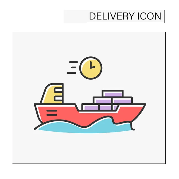 Ship color icon. Vessel of considerable size for deep-water navigation. Delivery concept. Isolated vector illustration. Editable stroke