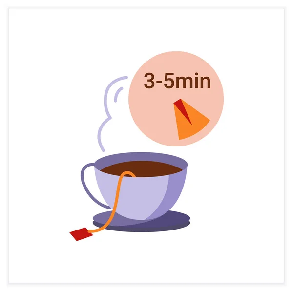 Tea Party Flat Icon Brewing Tea Five Minutes Hot Drink — Vettoriale Stock