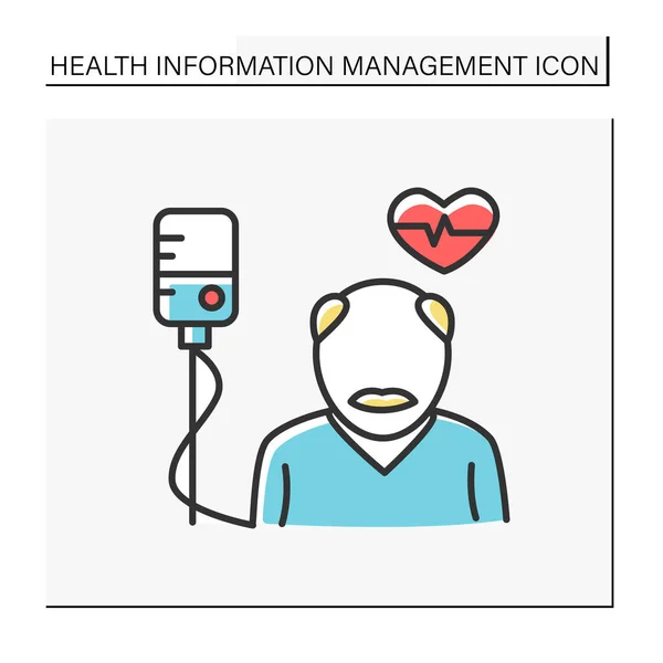 Health care color icon. Senior people treatment. Cardiogram and hospital dropper. Health information management concept. Isolated vector illustration