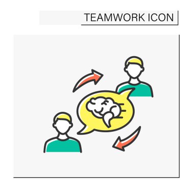 Idea color icon. Exchanging common ideas or strategies. Thinking activity between two men. Brainstorm. Discussion.Effective work. Teamwork concept. Isolated vector illustration