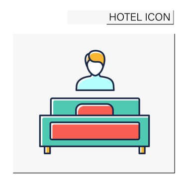 Single room color icon. Hotel room for one person. Bedroom for one guest. Hotel concept. Isolated vector illustration