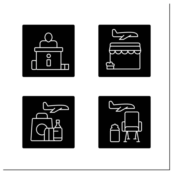 Airport Terminal Glyph Icons Set Check Counter Retail Store Duty — 스톡 벡터