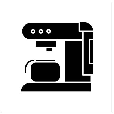 Kahve makinesi sembol simgesi. Sıcak içecekler yapmak için küçük bir elektrikli makine. Çay ve kahve hazırlama konsepti. Düz tabela. İzole edilmiş siluet vektör çizimi