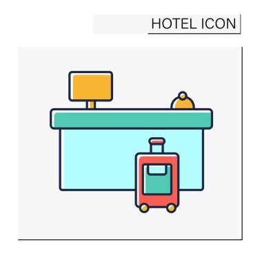 Lobi renk simgesi. Koridor ya da koridor geçit ya da bekleme odası olarak kullanılıyor. Turistler için kayıt masası. Otel konsepti. İzole vektör illüstrasyonu