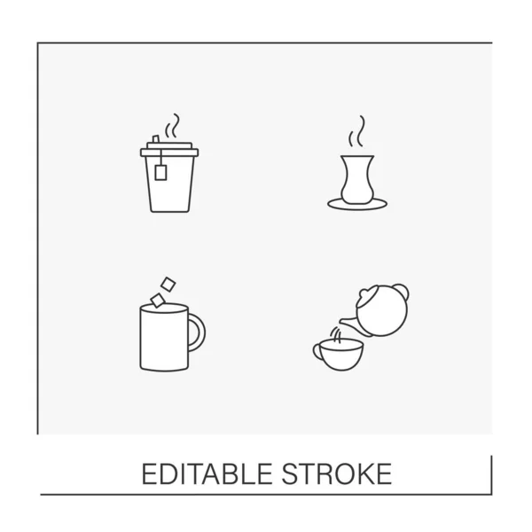 Hot Drinks Line Icons Set Tea Coffee Preparation Instruction Beverage — 스톡 벡터