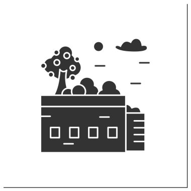 Bahçe sembolü. Modern bahçe çatıda. Park, manzara ve sakin alan gökdelen çatısı. Şehir bahçe konsepti. Düz tabela. İzole edilmiş siluet vektör çizimi