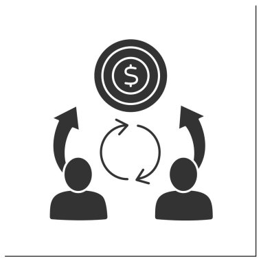 Sinerji simgesi maliyeti. Dolar sikkeleri. İşçiler arasında benzer hedefler üzerinde çalışmak. Sinerji kavramı. Düz tabelalarla dolu. İzole edilmiş siluet vektör çizimleri