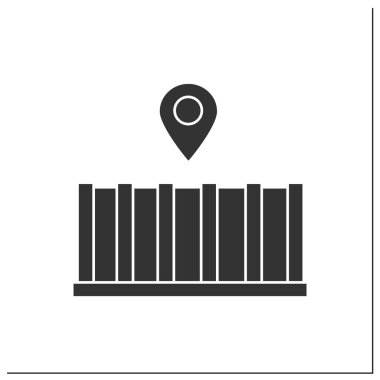 Kabın sembol simgesi. Büyük metal kutu. Kutu takibi ve nakliye. Teslimat konsepti. Düz tabelalar. İzole edilmiş siluet vektör çizimleri