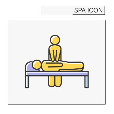 Güzellik prosedürü renk ikonu. Rahatlamak ve stresi azaltmak için Tayland medikal vücut masajı. Kozmetoloji. Spa konsepti. İzole vektör illüstrasyonu