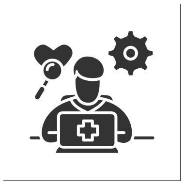 Tıbbi kodlayıcı sembolü. Tıbbi prosedürleri tanımlamak için özel kodlar. Tıp bilimindeki dijital teknolojiler. Sağlık ve sağlık bilgi yönetimi kavramı. İzole vektör illüstrasyonu