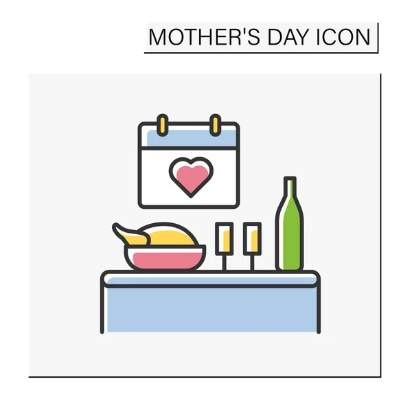 Party color icon. Holiday dinner in honor of mother. Tasty food. Mother day concept. Isolated vector illustration