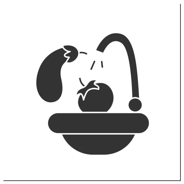 Cook Glyphen Symbol Gemüse Und Obst Vor Dem Kochen Abspülen — Stockvektor