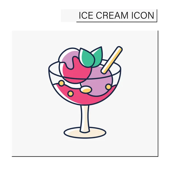 Icono Color Helado Delicioso Postre Deliciosas Bolas Hielo Dobles Congeladas — Vector de stock