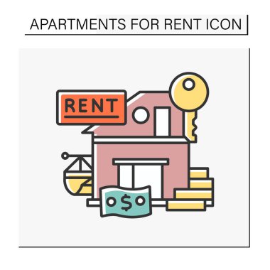 Renk simgesi kirala. Kiralık modern bir villa. Ev için sabit miktarda para kira konsepti için daire. İzole vektör illüstrasyonu