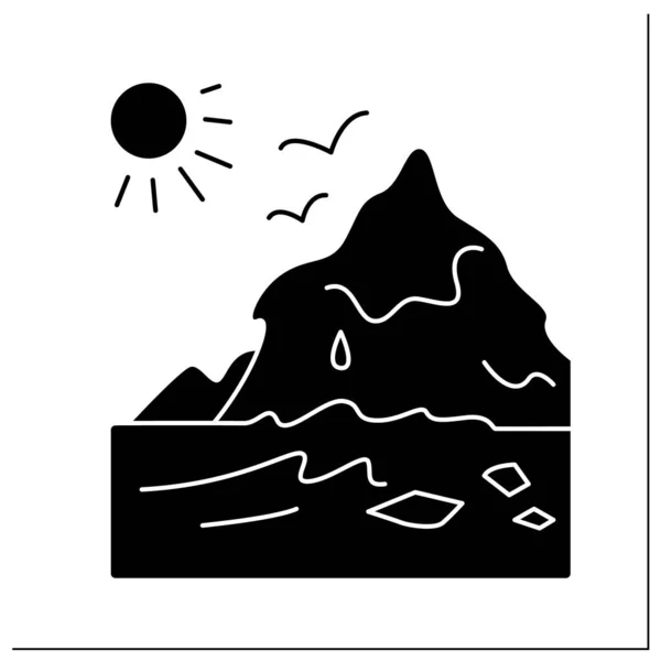 Ice Caps Melting Glyph Icon Polar Iceberg Sun Concept Climate — Stock Vector