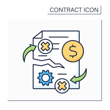 Sözleşme ihlali renk simgesi. Sivil hata. Anlaşmaya varılan sözleşme şartlarının ve şartların ihlali. Kontrat konsepti. İzole vektör illüstrasyonu