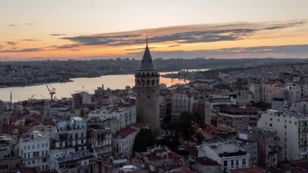 Galata Torony Légi Kilátása Isztambulban Hyperlapse — Stock videók
