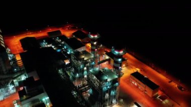 Aerial view of iron factory at night in Denizli. 4K Footage in Turkey. High quality 4k footage