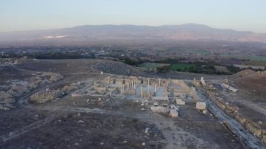 Aerial view of Hierapolis Ancient ruins in Denizli. 4K Footage in Turkey