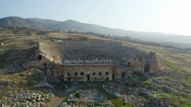 Aerial view of antique amphitheater in Denizli. 4K Footage in Turkey