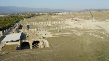 Aerial view of Hierapolis Ancient ruins in Denizli. 4K Footage in Turkey