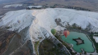 Aerial view of Travertines of Pamukkale in Denizli. 4K Footage in Turkey