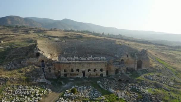 Aerial View Antique Amphitheater Denizli Footage Turkey — стоковое видео