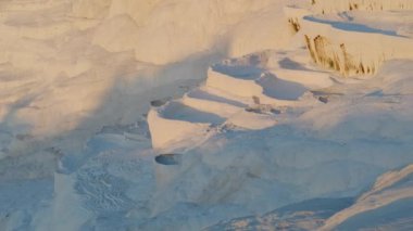 Aerial view of Travertines of Pamukkale in Denizli. 4K Footage in Turkey