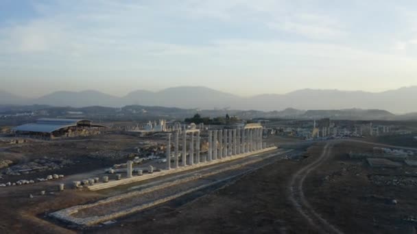 Aerial View Hierapolis Ancient Ruins Denizli Footage Turkey — ストック動画