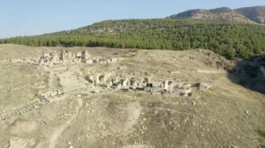 Aerial view of Hierapolis Ancient ruins in Denizli. 4K Footage in Turkey