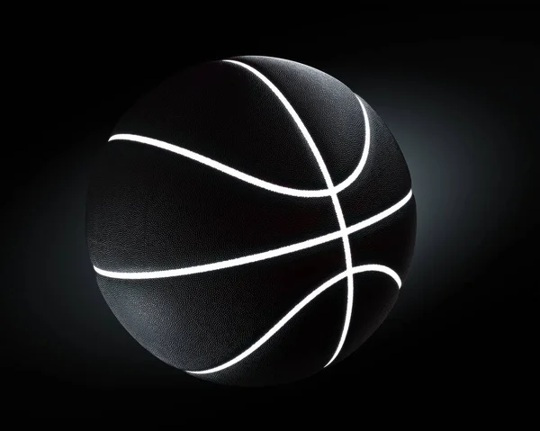 Siyah arka planda basketbol topunun 3 boyutlu görüntüsü. Açık çizgili siyah top