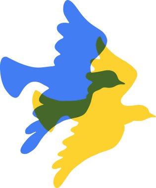 Sarı-mavi güvercinlerin vektör çizimi, savaşı ve vatanseverliği durdurun, Ukrayna 'da barış.