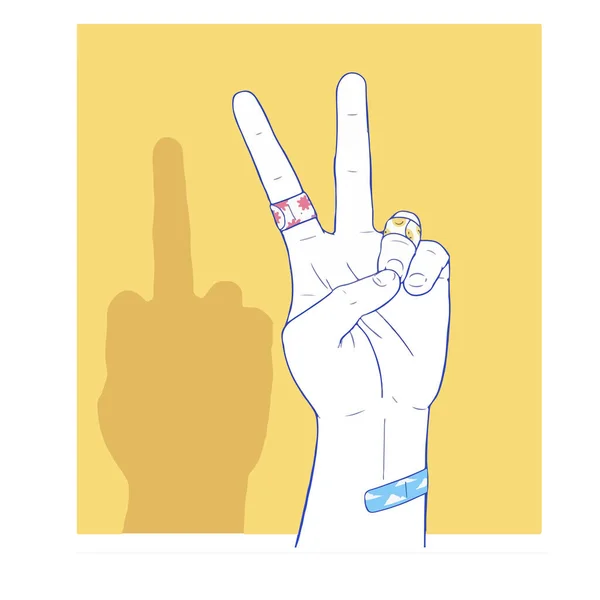 Vector Illustration Sign Hand Gesture Victory Gesture Hand Shadow Fuck — Wektor stockowy