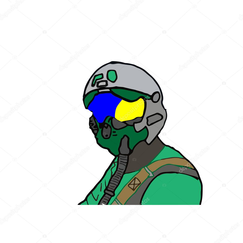 vector illustration of man dressed in military uniform. Military man in blue-yellow mask. Ukrainian army guard in uniform. Patriotic people, Armed Forces of Ukraine (AFU) concept