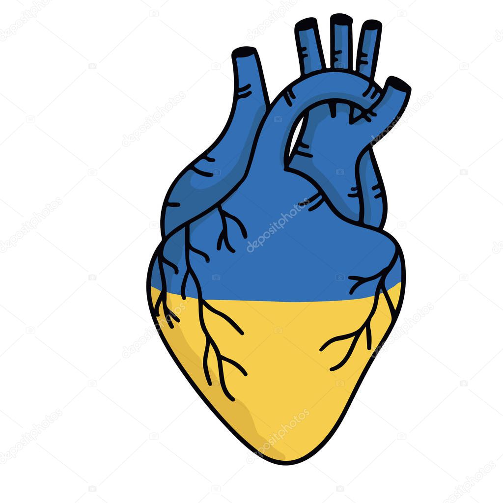  The blue-yellow color heart, color of Ukraine national flag, Love Ukraine emblem colored, independence or patriotism concept, Stop war