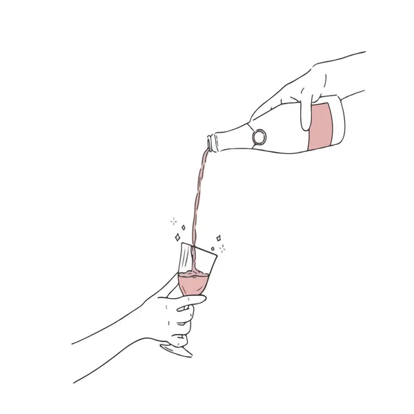 Illustration Man Som Häller Champagne Från Flaska Ett Glas — Stock vektor