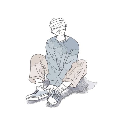   Dilimlenmiş kafa efektli kız, vektör illüstrasyonu