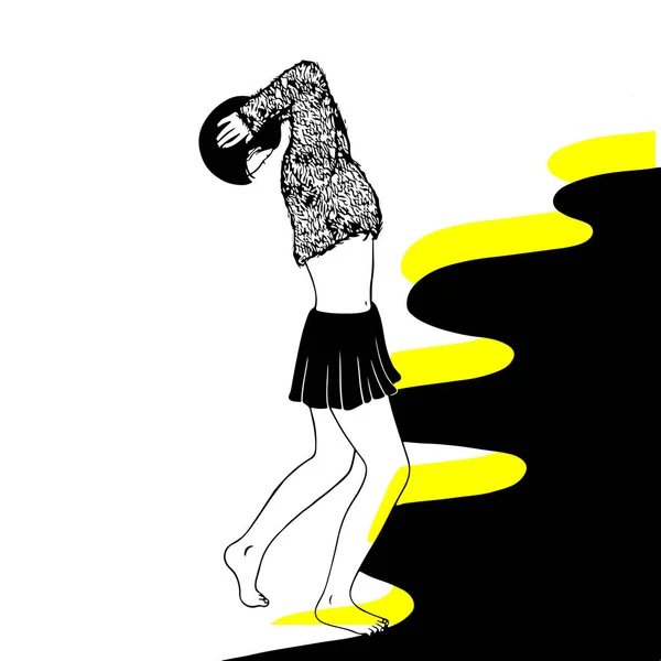 Vector Surreale Illustration Des Mädchens Das Mit Den Händen Den — Stockvektor