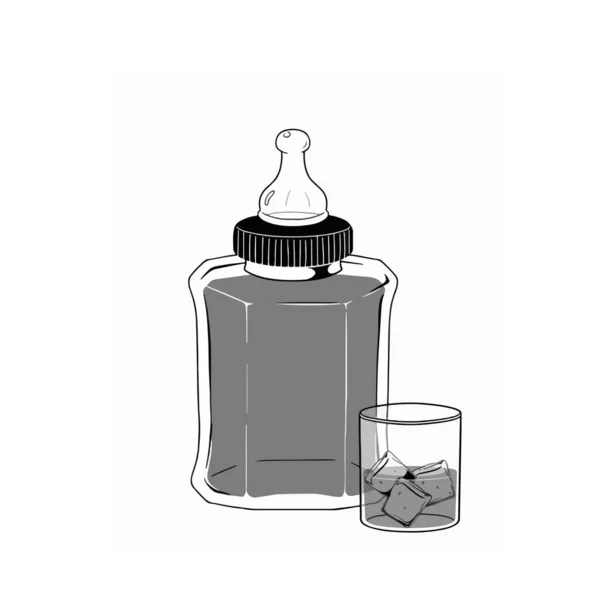 Vector Illustratie Van Babyfles Voor Volwassenen Met Gin — Stockvector
