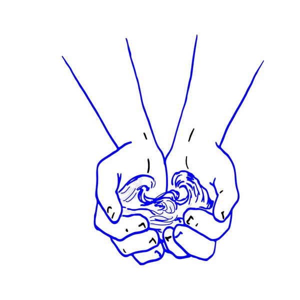 Die Meereswellen Den Händen Vektorillustration — Stockvektor