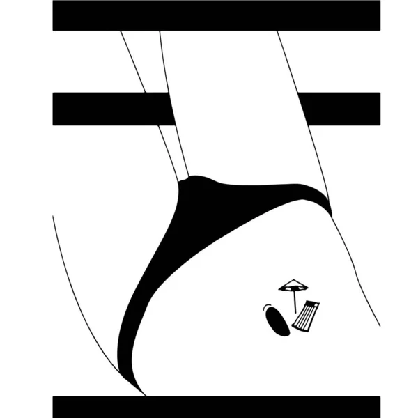 女性肚脐上有伞的海滩椅的超现实矢量图 — 图库矢量图片
