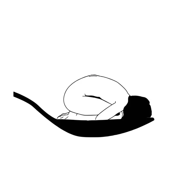 Vektor Ilustrasi Seorang Gadis Dalam Posisi Janin Berbaring Sendok - Stok Vektor