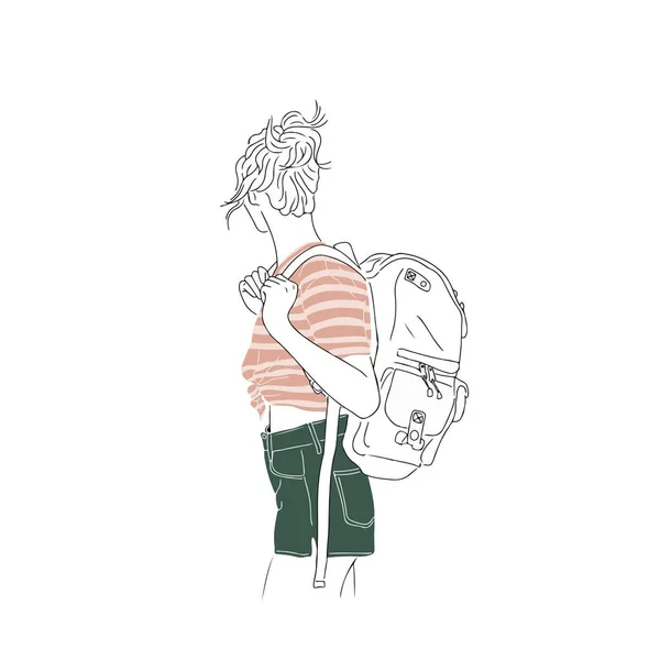 Wektor Ilustracja Dziewczyny Noszącej Luźne Ubrania Plecakiem — Wektor stockowy