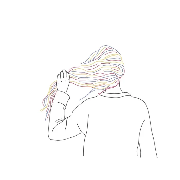 Дівчина Стоїть Тримає Волосся Векторні Ілюстрації — стоковий вектор