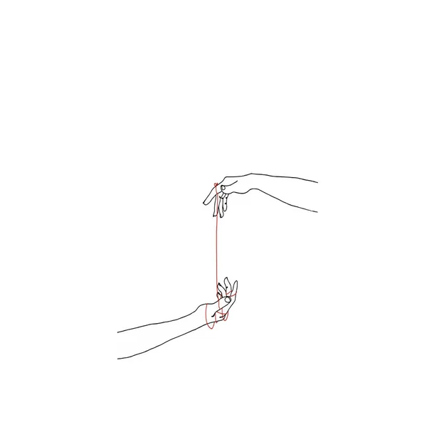 两只手的矢量插图绑定在一起 用一个线程连接 — 图库矢量图片