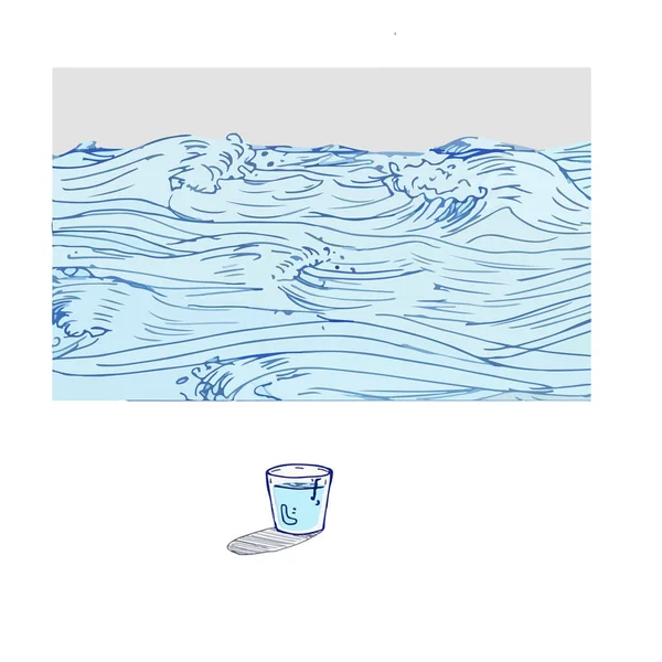 Illustration Vectorielle Verre Eau Devant Fond Des Vagues Mer — Image vectorielle